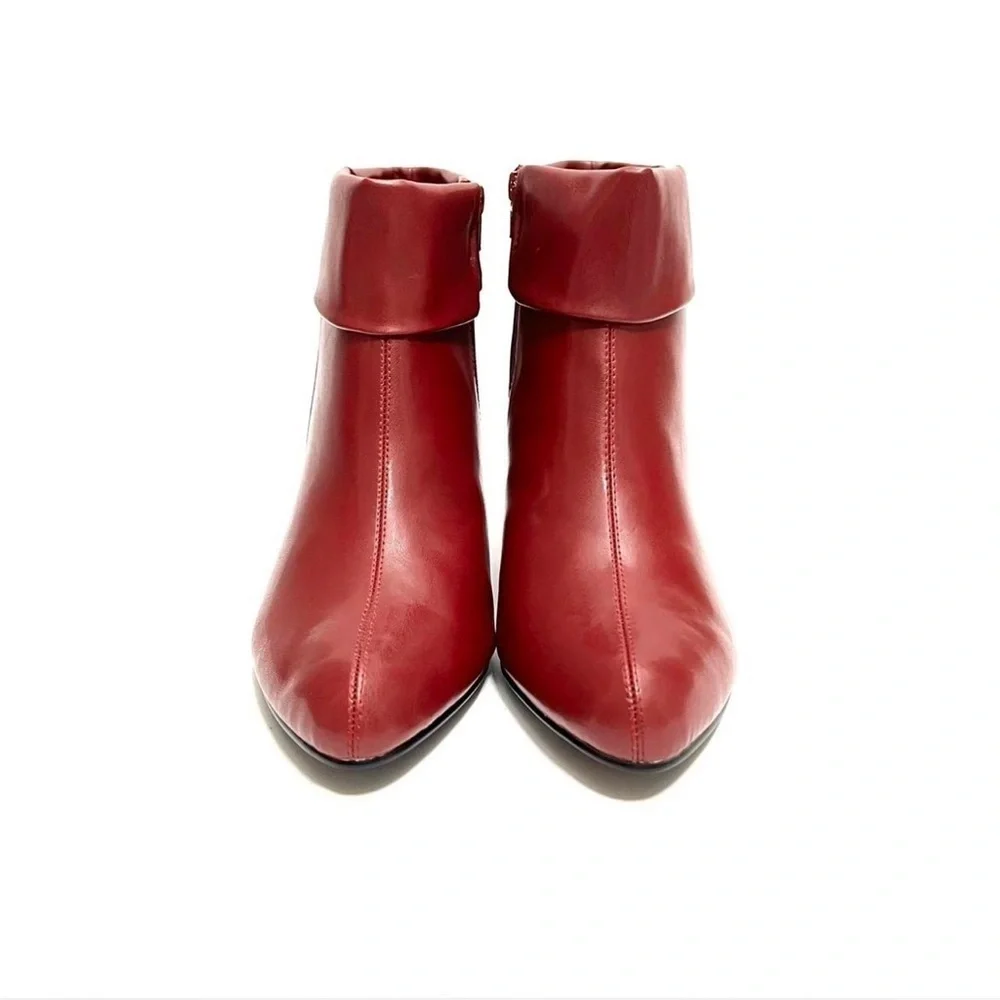 Vintage Y2K deadstock red vegan leather fold over zip up ankle boots